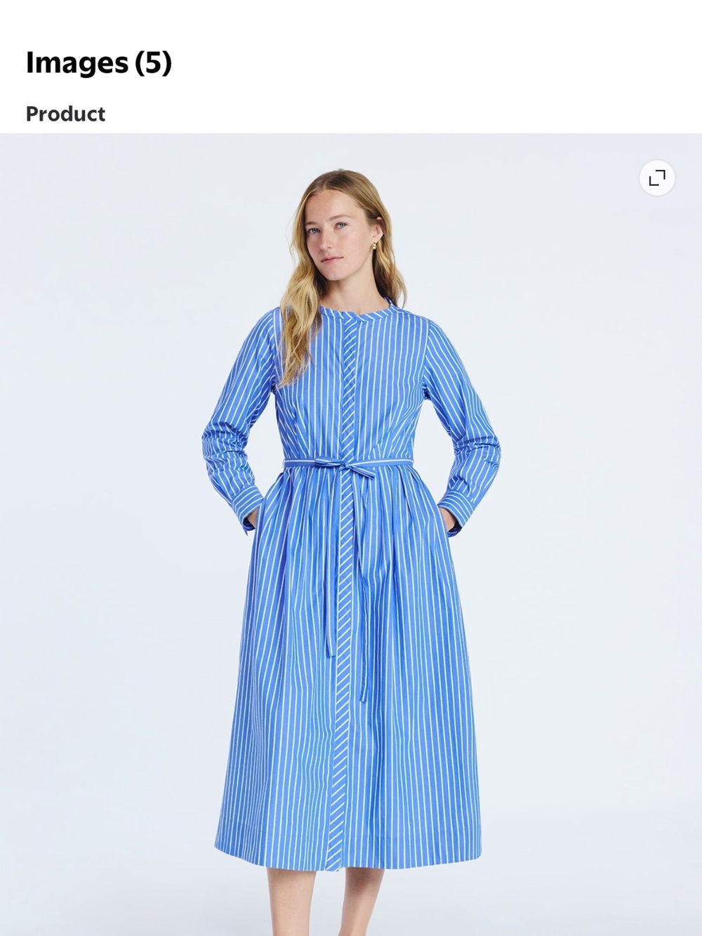 NWOT Free Assembly Blue Striped Long-Sleeve Midi Shirt Dress with Self Tie Belt